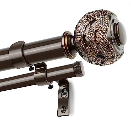 USFOOK 1 Inch Double Curtain Rods, Bronze, 36 to 72 Inches, Textured Antique Woven Finish, Metal, Wall Mounted, 6 Pounds, Home Decoration
