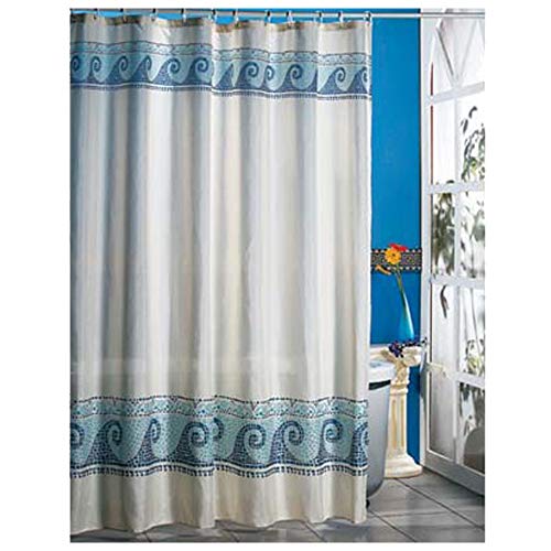 MSV 180 x 200 cm Waves Polyester Shower Curtain, Multi-Colour