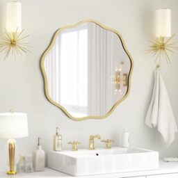 WallBeyond Modern Glam 20 inch Round Wavy Mirror, Gold Aluminum Frame, Wall Mounted, 22 inches, Bathroom Mirror
