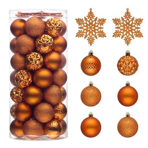 Valery Madelyn Christmas Tree Decorations Ornament Set for Thanksgiving, 50ct 2.36 Inches Orange Shatterproof Christmas Ball Ornaments Hanging Xmas Holiday Party Decor