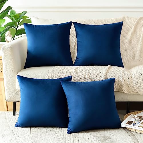 OTOSTAR Set of 4 Decorative Throw Pillow Covers Soft Velvet Solid Square Pillow Cases Luxury Cushion Covers Case for Sofa Car Patio Bedroom Living Room 24x24 Inch, Navy Blue