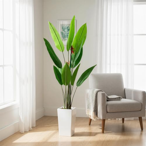 Garvee Artificial Plant Bird of Paradise 172cm - Synthetic Banana Tree with White Cement Pot, Maintenance Free Tropical Decoration for Home and Office