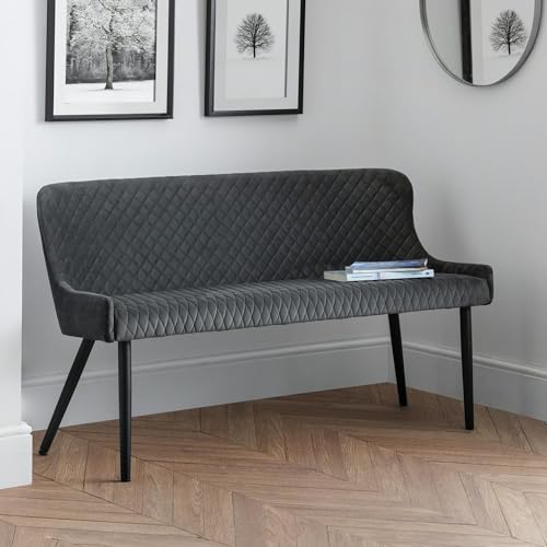 Julian Bowen Luxe Dining Bench for 2, High Back, Velvet, Grey - H82xW143cm