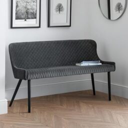 Julian Bowen Luxe Dining Bench for 2, High Back, Velvet, Grey - H82xW143cm
