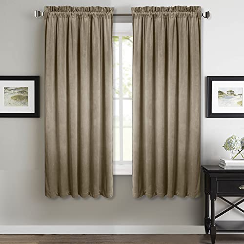 StangH Camel Beige Privacy Curtains 63 inches Dual Rod Pocket, 2 Panels - 300GSM Soft Velvet, Privacy & UV Protection, Thermal Insulated, Farmhouse, Kitchen, Dining Room, Bathroom