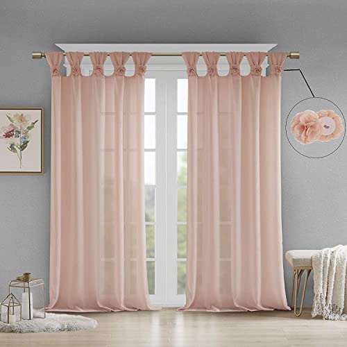 "Madison Park Rosette and Flower Embellishment Curtain for Bedroom, Living Room and Dorm, Linen, Blush, 50"" W x 95"" L (Pack of 1)"