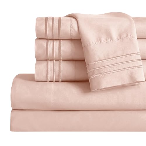 Mocassi Full Sheet Set - Luxury Hotel 1800 Premier Bedding Sheets & Pillowcases - Ultra Soft Breathable & Cooling Bed Sheets - Deep Pocket - Wrinkle Resistant - 6 Piece Set - Full, Blush Pink