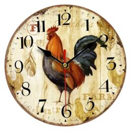 VIKMARI 8 Inch Rustic Rooster Wall Clock - Silent Non-Ticking Quartz Battery Operated Round Clock - Easy to Read Wooden Design for Living Room, Bedroom, Kids Room and Coffee Bar