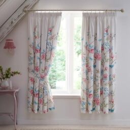 "Dreams & Drapes - Garden Floral Curtains W66 x L72"" (168 x 183cm) - 2x Panels - Pencil Pleat - Blue/Pink Floral Curtains & Tiebacks"
