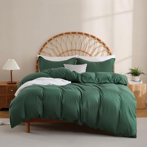 JSD Emerald Green Duvet Cover Set Queen Size - 3 Piece Soft Microfiber Duvet Cover with Pillow Shams Zipper Closure, Comforter Not Included, Oeko-Tex Certified