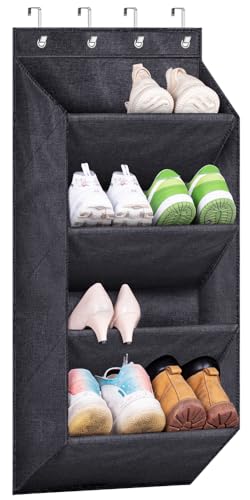 SLEEPING LAMB Over the Door Hanging Shoe Rack, Short Organizer with Large Deep Pockets Narrow Door for Sneakers, Boots, RV, Dormitory, Black