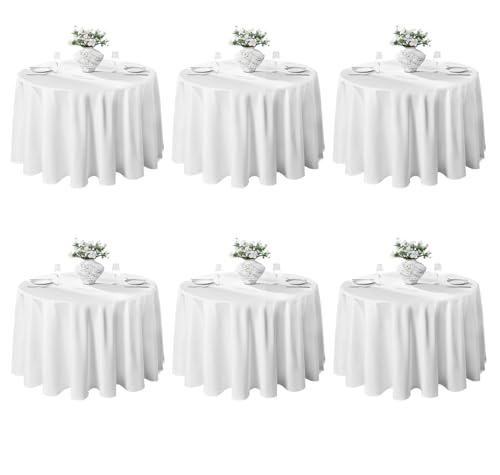 VidaFete 6 Pack 108inch White Round Tablecloth - Stain and Wrinkle Resistant Polyester Dining Table Cover for Kitchen Dining Party Wedding Tabletop Buffet Decoration