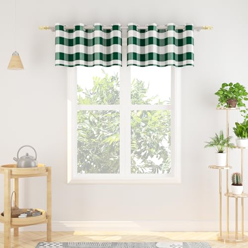 NATUS WEAVER Valance 18 inch Buffalo Check Curtain Valance Gingham Plaid Living Room Window Curtain Panels Bedroom Checker Drapes Grommet Top Window Treatment 2 Panels Dark Green and White