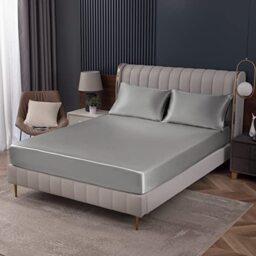 Homiest Light Grey Satin Fitted Sheet King Size, Deep Pocket, Luxury & Ultra Soft Bedding