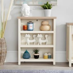 Home Source Avon Low 3 Tier Bookcase – Sonoma Oak Top, Open Shelves - 70W x 22.5D x 87H cm - Small Freestanding Short Bookshelf