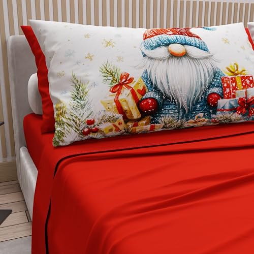 PETTI Italian Artisans - Cotton Sheets with Christmas Digital Print Pillowcases, Christmas Double Sheets, Christmas Double Bed Set, Xmas 14 Red, 100% Made in Italy