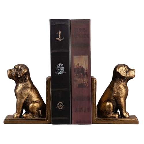 Mervkis Book Ends for Shelves to Hold Books Hevay Duty,Decorative Bookend for Bookshelf D??cor,Cute Animal Dog Book Stopper for Home Decor, Office Desk, Living Room D??cor, Antique Gold,1Pair/2 Piece