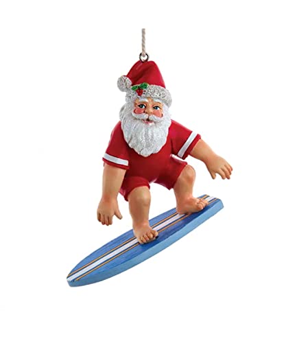 The Bridge Collection Surfing Santa Ornament - Beach Santa Claus On Surfboard Christmas Tree Ornament for Surfers