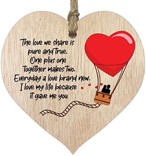 Stuff4 Light Wooden Heart Sign Plaque, One By One - Hanging Wood Signs Plaques, Cute Christmas Birthday Valentines Gifts for Girlfriend Wife
