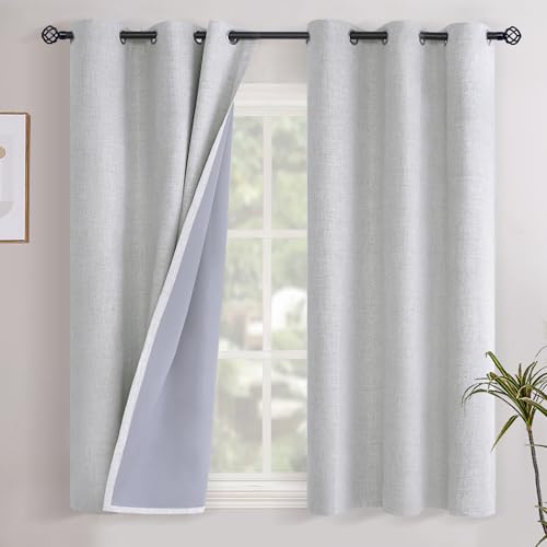 YoungsTex Linen Blackout Curtains 45 Inches Long for Bedroom, Full Light Blocking Burlap Textured Drapes with Grommet Thermal Insulated for Living Room Kitchen Farmhouse, Birch, 2 Panels, 42 X 45 Inch
