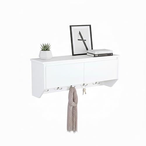 Relaxdays Wall Coat Rack with 5 Hooks, Storage, Modern Hallway Shelf, 78x30x20 cm, White