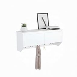 Relaxdays Wall Coat Rack with 5 Hooks, Storage, Modern Hallway Shelf, 78x30x20 cm, White