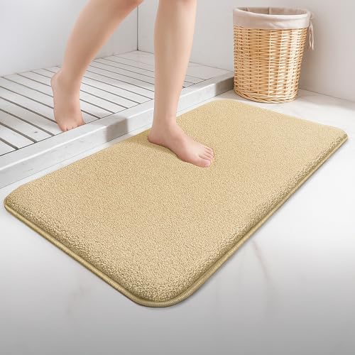 VOUNOT® Set of 2 Non-Slip Bath Mat Ultra Soft Rug Machine Washable, Microfiber Absorbent Floor Mat for Bathroom Shower Bathtub 50x80cm Beige