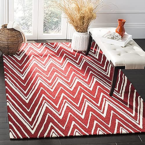 Safavieh Modern Indoor Hand Tufted Rectangle Area Rug, Cambridge Collection, CAM711, in Red / Ivory, 122 X 183 cm for Living Room, Bedroom or Any Indoor Space