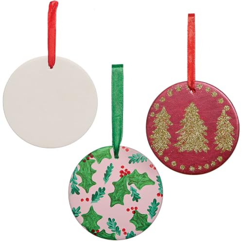 Baker Ross VC321 Ceramic Bauble Decorations Pack of 4, Ceramic Baubles, Christmas Tree Decorations
