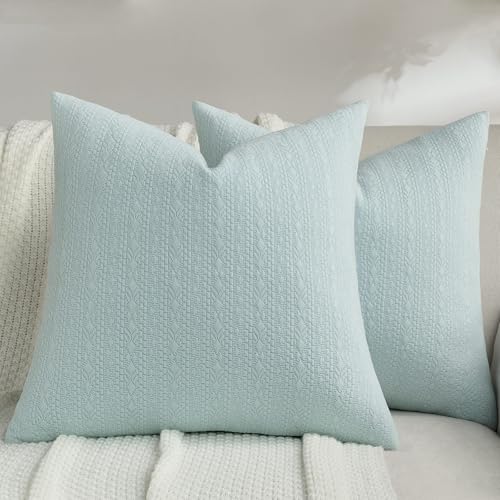 FUTEI Light Blue Chenille Throw Pillow Covers 20x20 Inch Set of 2,Luxuriously Soft Argyle Textured Cushion Cases,Modern Home Decor for Couch Living Room