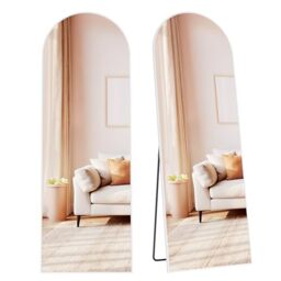 SONGMICS Full Length Mirror, 160 x 50 cm, Arched Full Body Mirror with Stand, Aluminium Alloy Frame Floor Mirror, Tempered Glass, for Bedroom, Living Room, Cloakroom, Matte White LFM031WC01