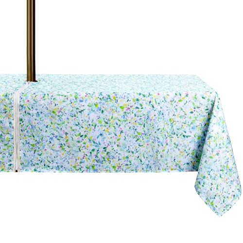 youngseahome Outdoor Tablecloth Water Resistant Polyester Fabric Summer Table Cover with Zipper Umbrella Hole for Picnic/Party/Dinner/Patio Garden (60??84Inch Rectangle,Spring Leave)