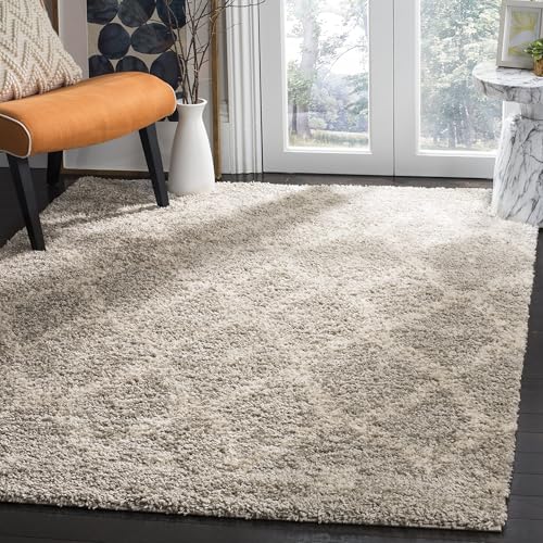 Safavieh Shaggy Indoor Woven Rectangle Area Rug, Arizona Shag Collection, ASG747, in Grey / Ivory, 201 X 279 cm for Living Room, Bedroom or Any Indoor Space