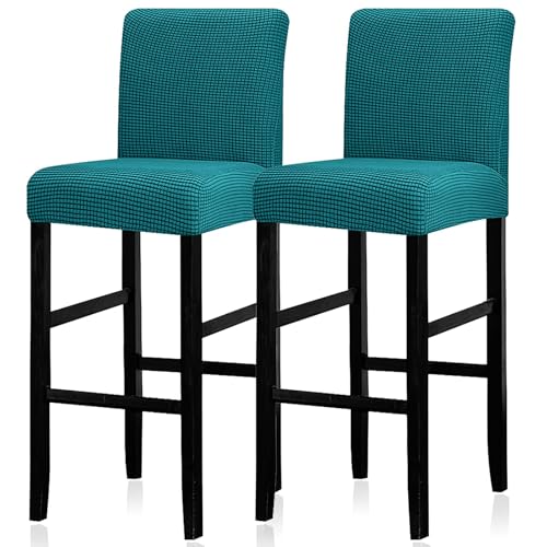 Lellen Stretch Bar Stool Covers 2PCS, Pub Chair Slipcover Counter Height Side Chair Cover with Elastic Band, 76Teal