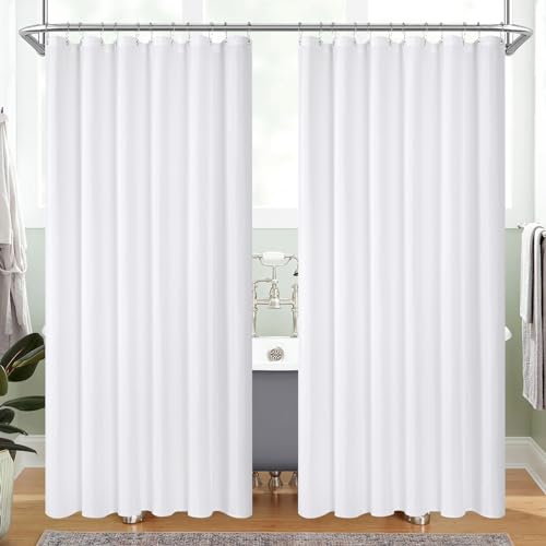 "MitoVilla 2 Pack White Fabric Shower Curtain Liner - 72"" W x 72"" H, Simple Shower Curtain or Liner for Modern Neutral Hotel Bathroom Decor, Waterproof Cloth & Hotel Quality, 24 Plastic Hooks"