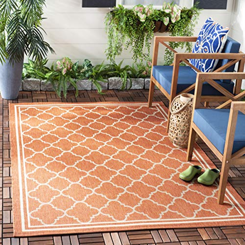 Safavieh Trellis Indoor/Outdoor Woven Rectangle Area Rug, Courtyard Collection, CY6918, in Terracotta / Bone, 122 X 170 cm for Garden, Patio or Any Outdoor Space