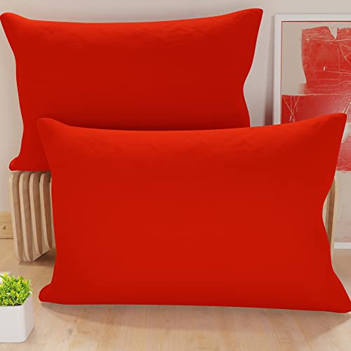 PETTI Artigiani Italiani - Pair of Cushion Covers 80x40 cm in Microfiber, Bedroom Furniture Cushions, Sofa, Set of 2 Cushion Covers, Solid Red Pillowcase, 100% Made in Italy