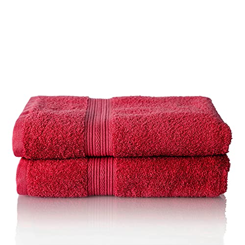 ALCLEAR set of terry hand towels, range of soft and highly absorbent towels, OEKOTEX 100 certified, 5 colours & 5 sizes, colour: RED, 2 x bath towels 70x140 cm