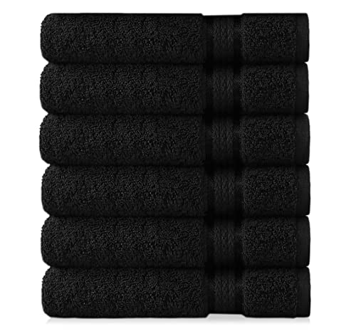 COTTON CRAFT Ultra Soft 6 Pack Hand Towels 41x71 -Black -weighs 6 Ounces each - 100% Pure Ringspun Cotton - Luxurious Rayon trim - Ideal for everyday use - Easy care machine wash
