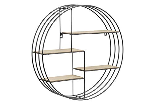 AC Design Furniture Nadine Round Wall Shelf with 4 Shelves in Black Metal, Small Wall Decor, Black Floating Shelf, Hanging Shelf in Industrial style, H: 45 x W: 45 x D: 10 cm