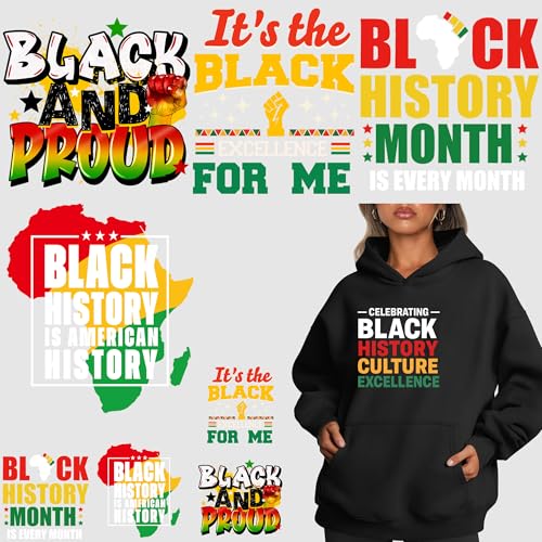 10 Sheets Black History Month Iron On Transfer Heat Press Decals for Clothing Backpack Black and Pound Heat Transfers Patches DIY Washable Decoration Applique