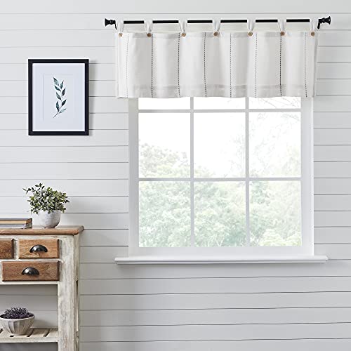 VHC Brands Stitched Burlap Curtain Valance, White, 16x60