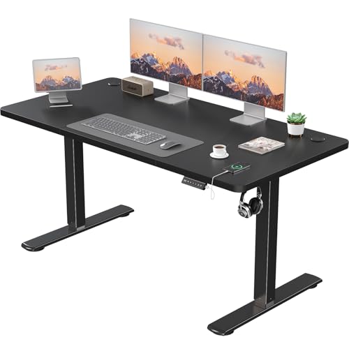 JUMMICO Electric Desk Height Adjustable with USB Charging Port, Height Adjustable Desk, Ergonomic Sit Stand Desks 160 x 70 cm, Black