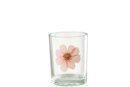 J-Line Pink Flower Tealight Holder Glass Mix
