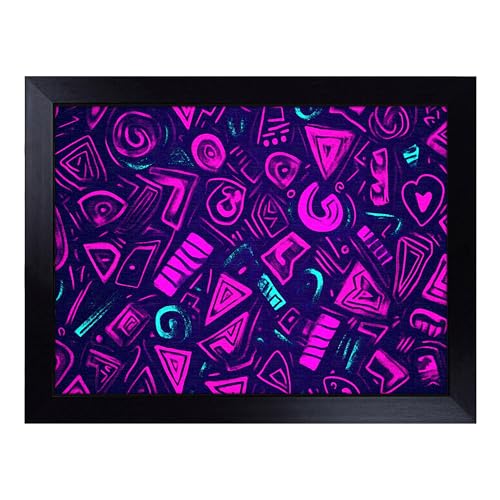 Lap Tray with Bean Bag Cushion, Neon Art - Handmade in the UK, Raised Wooden Edge, Padded Cushion, Heat-Resistant Wipe-Clean Surface, for Meals, Laptops and Crafts
