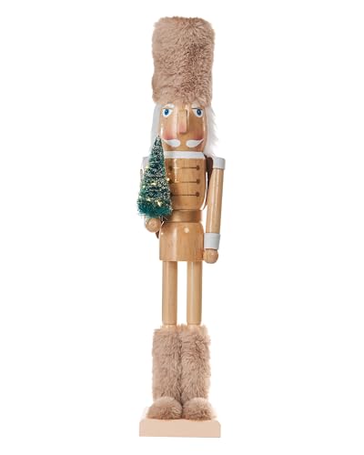 Pre-Lit Wooden Nutcracker – 50 cm Christmas Decoration with Tree and Warm White LEDs