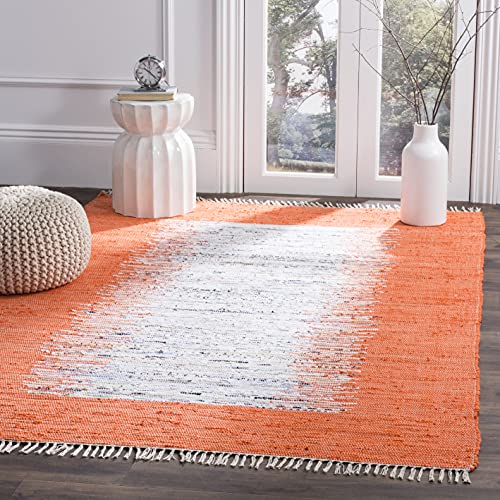 Safavieh Modern Indoor Flatweave Rectangle Area Rug, Montauk Collection, MTK711, in Ivory / Orange, 152 X 244 cm for Living Room, Bedroom or Any Indoor Space