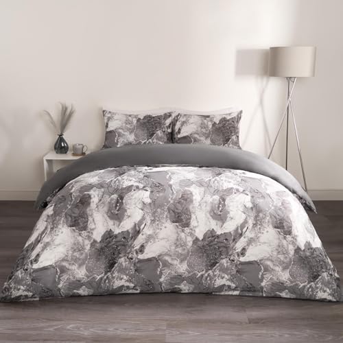 OHS Marble Bedding King Size, Reversible King Duvet Covers with Pillowcases Luxury Decorative King Bed Set Super Soft Quilt Covers, Grey & White