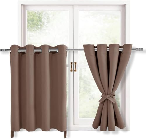 Hiasan RV Blackout Curtains for Bedroom, 52 x 30 Inches Long - Thermal Insulated & Light Blocking Window Curtains for Living Room, 2 Drape Panels Sewn with Tiebacks, Cappuccino