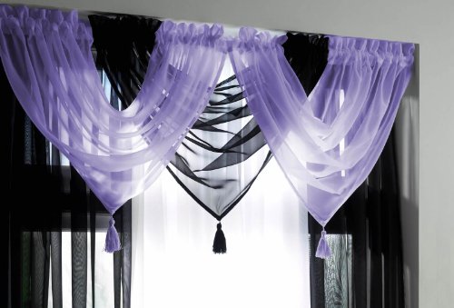 Lilac Voile Curtain Swag, Tasseled Swags